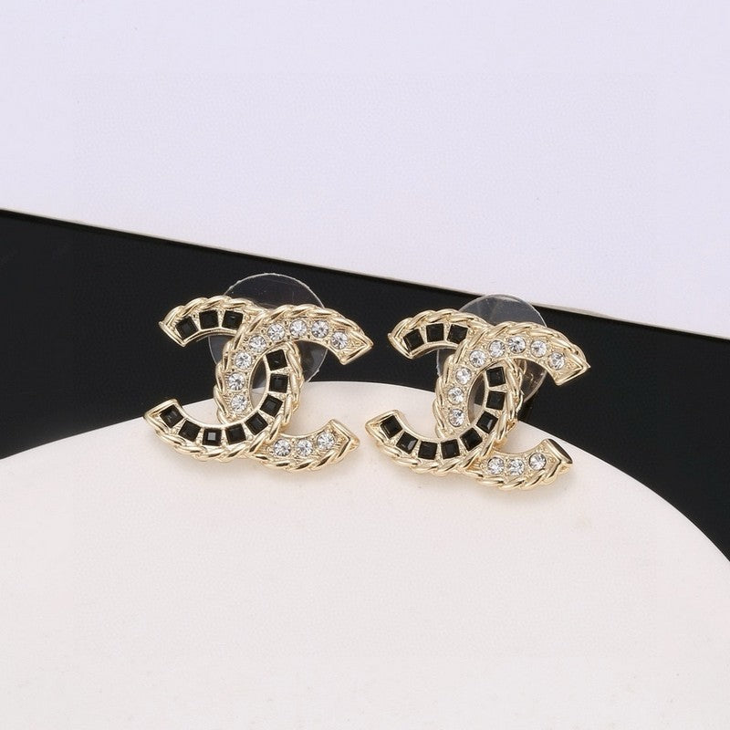 Chanel Crystal Leather 18K Gold Earrings