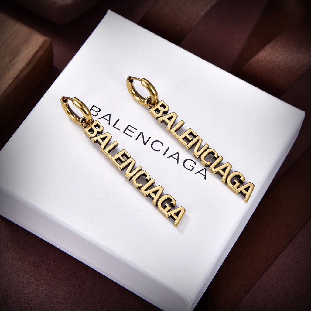 Balenciaga Typo Mirror Hoop 18K Gold Earrings