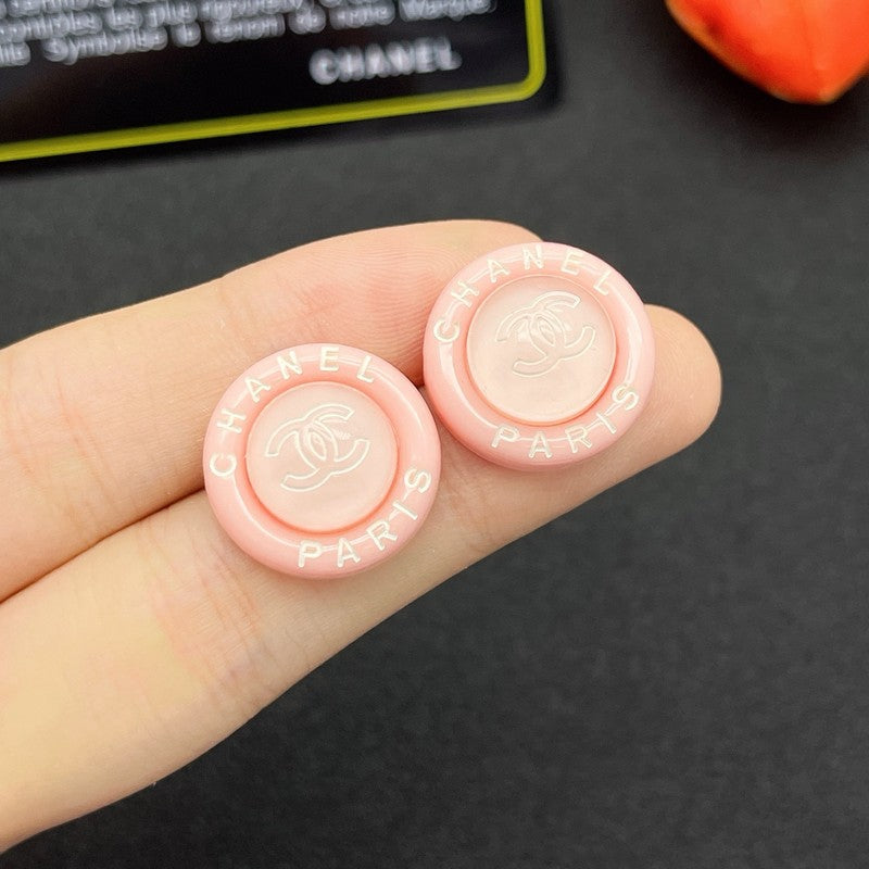Chanel Pink Round 18K Gold Earrings