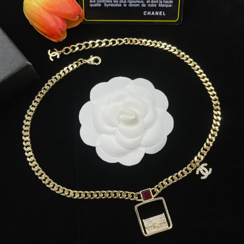 Chanel Bag Pendant Chain 18K Gold Necklace