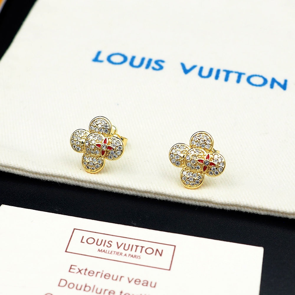 Louis Vuitton Vivienne Diamond 18K Gold Earrings