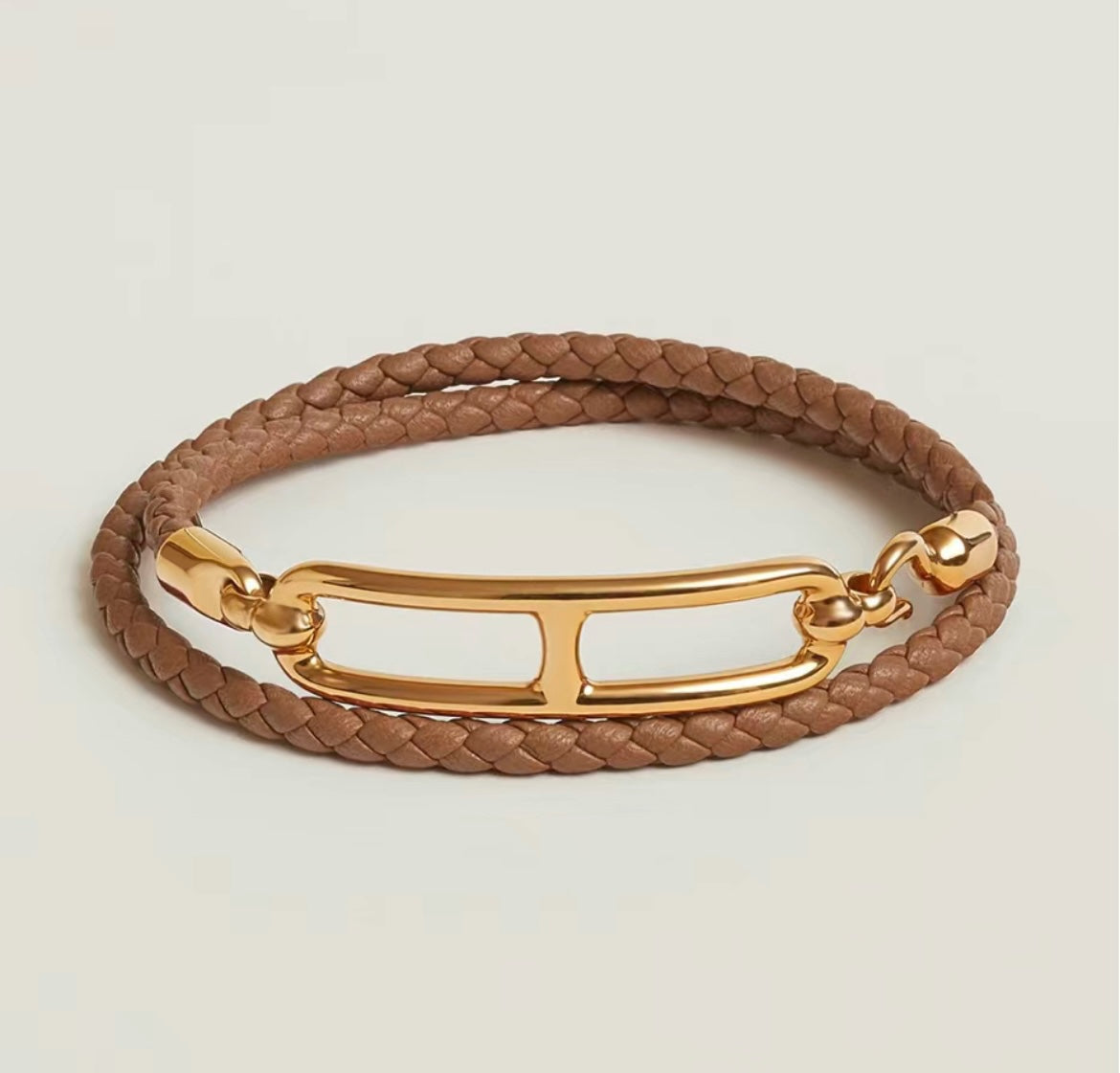 Hermes Roulis Double Tour Brown 18K Gold Bracelet