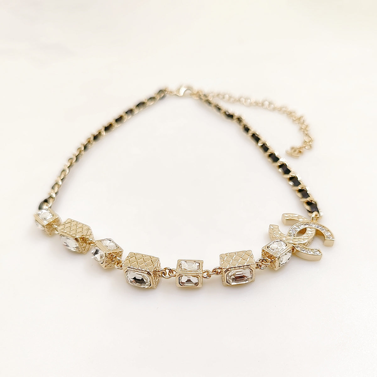 Chanel Square Crystal Choker 18K Gold Necklace