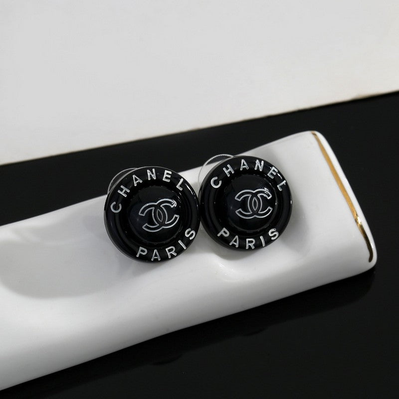 Chanel Black Round 18K Gold Earrings