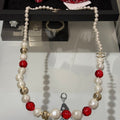 Chanel Red Crystal Pearl 18K Gold Necklace