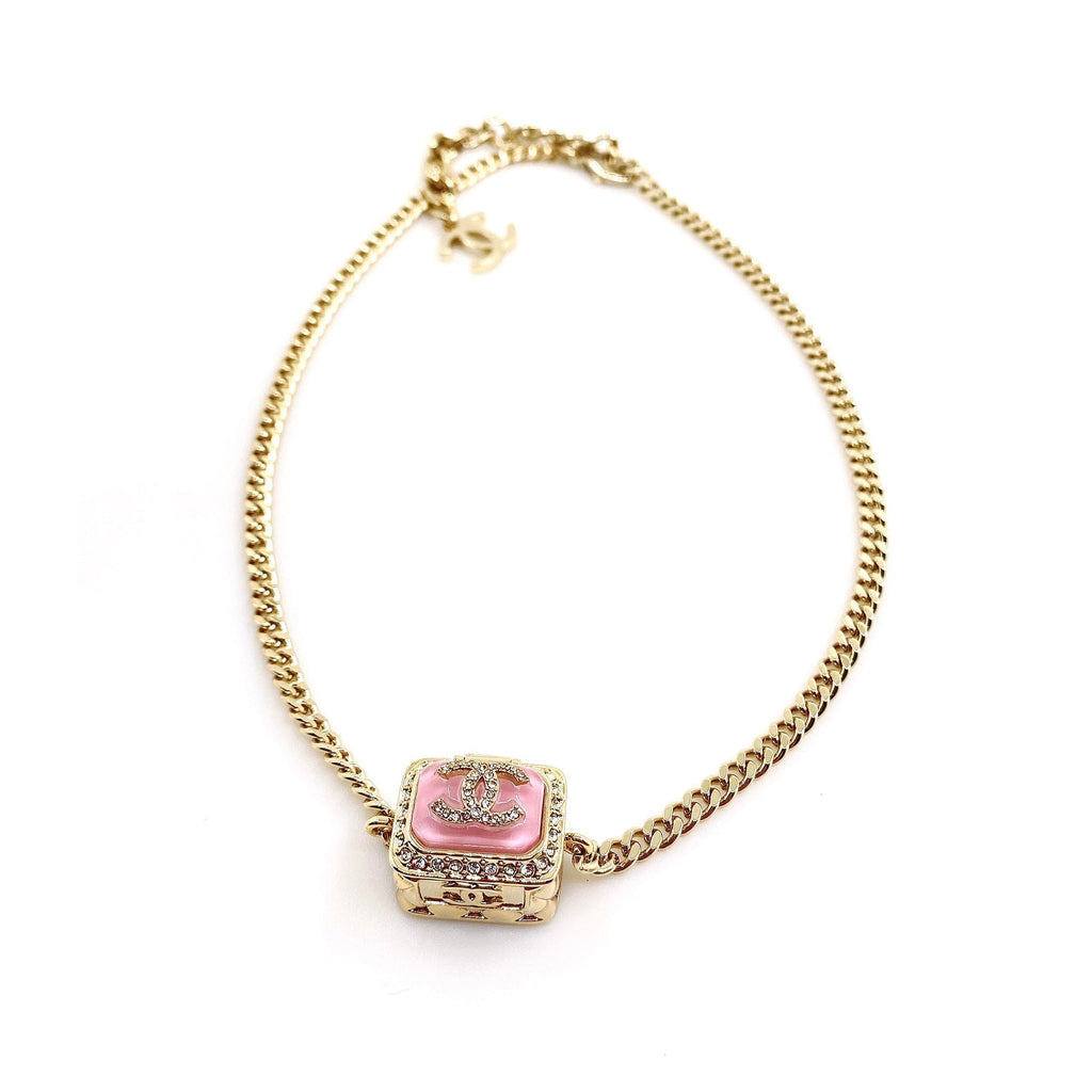 Chanel Pink Resin Chain 18K Gold Necklace