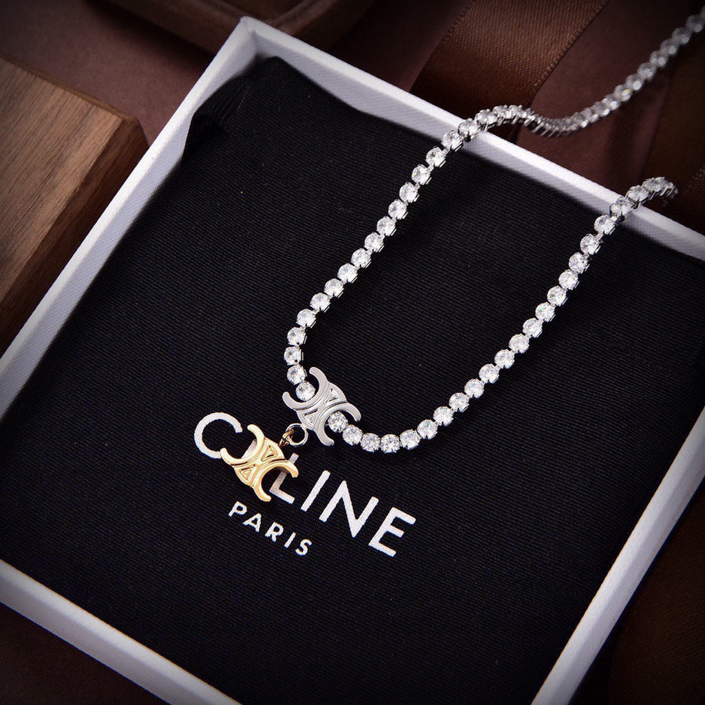 Celine Crystals Link 18K Gold Necklace