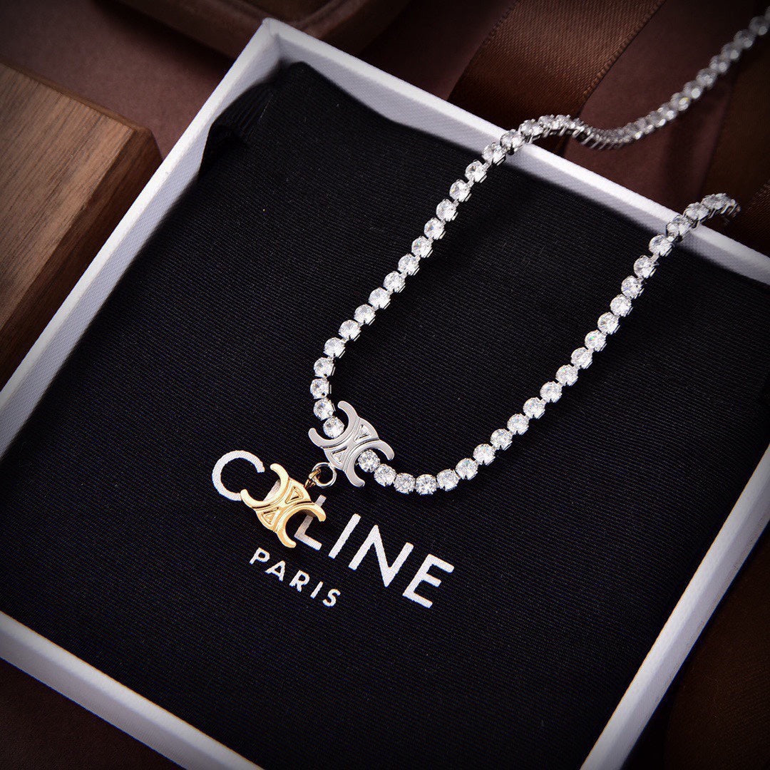 Celine Crystals Link 18K Gold Necklace