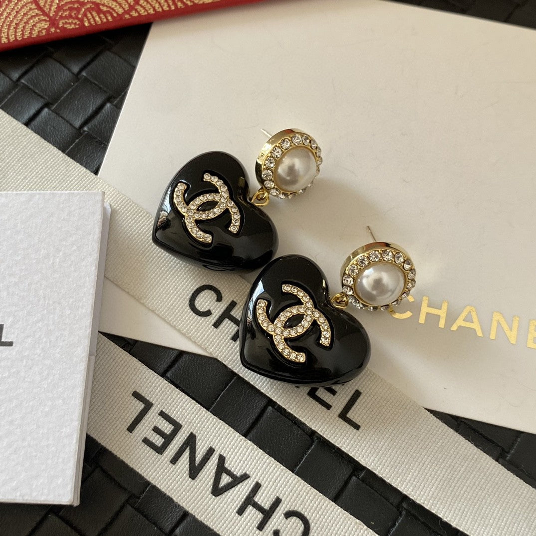 Chanel Black Heart 18K Gold Earrings