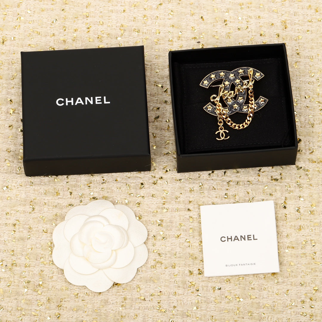 Chanel Black Chain 18K Gold Brooch