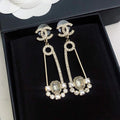 Chanel Crystal Pendant 18K Gold Earrings