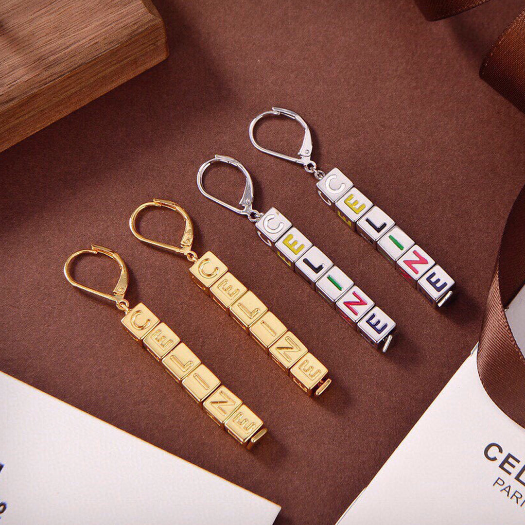 Celine Script Cube 18K Gold Earrings
