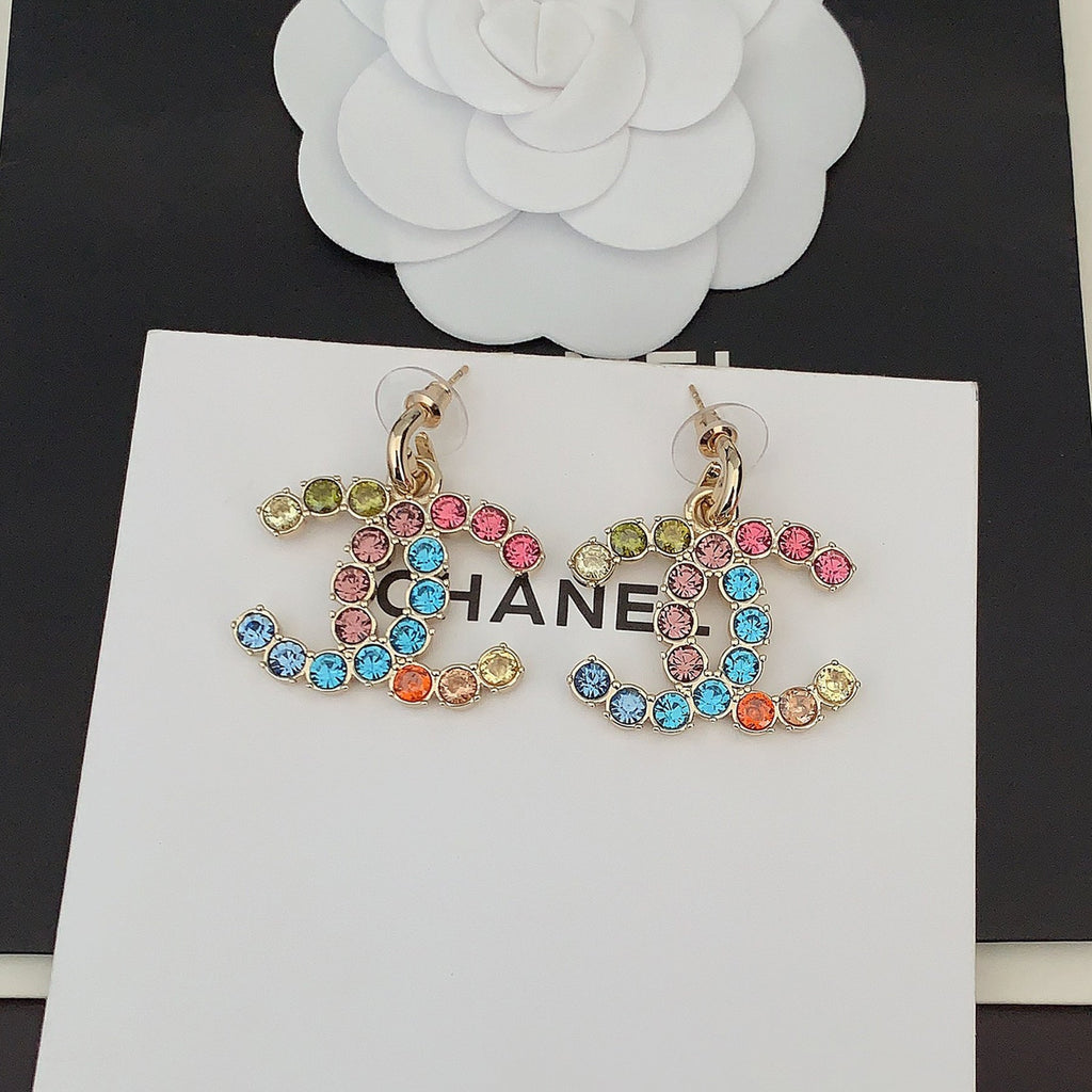 Chanel Color Crystals 18K Gold Earrings