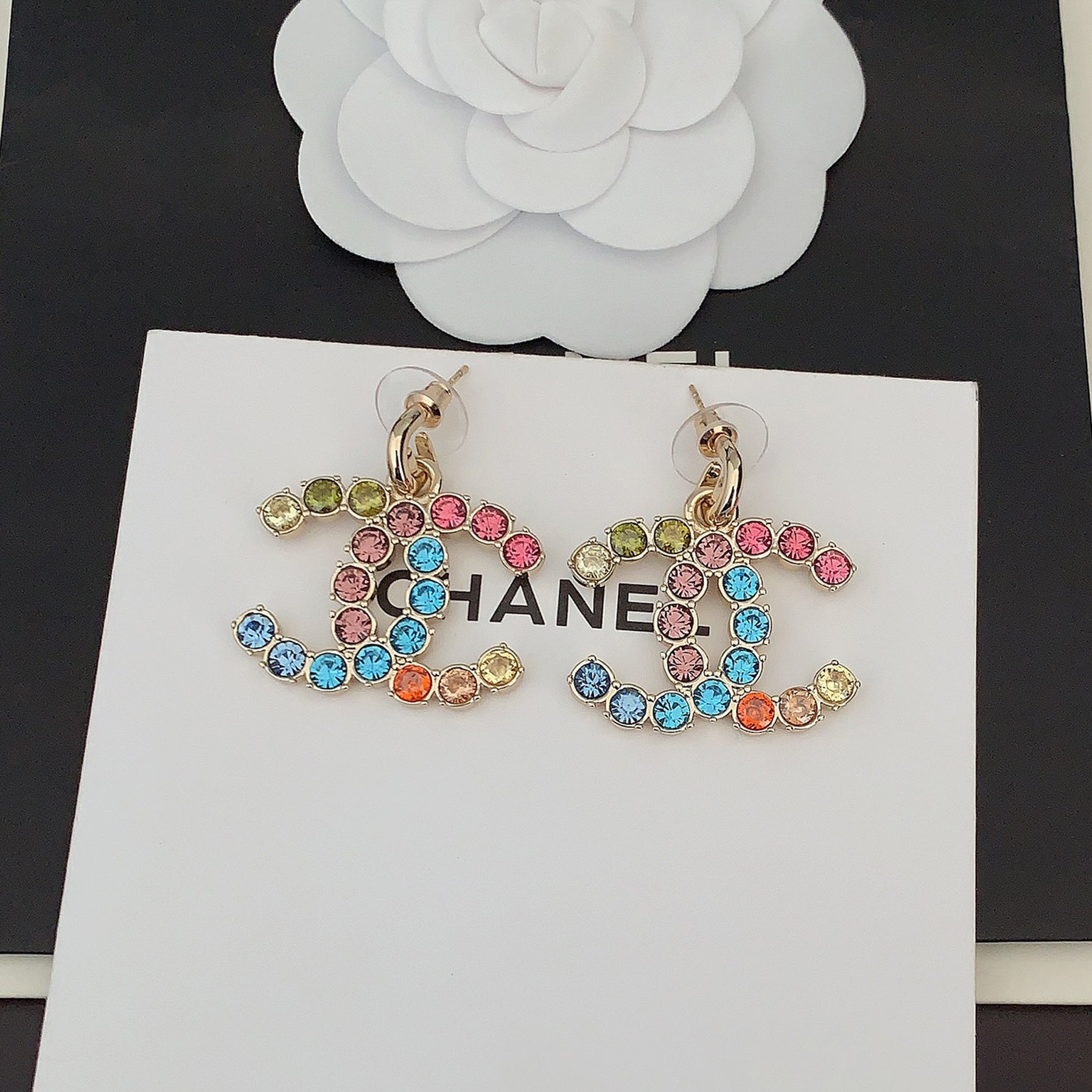 Chanel Color Crystals 18K Gold Earrings