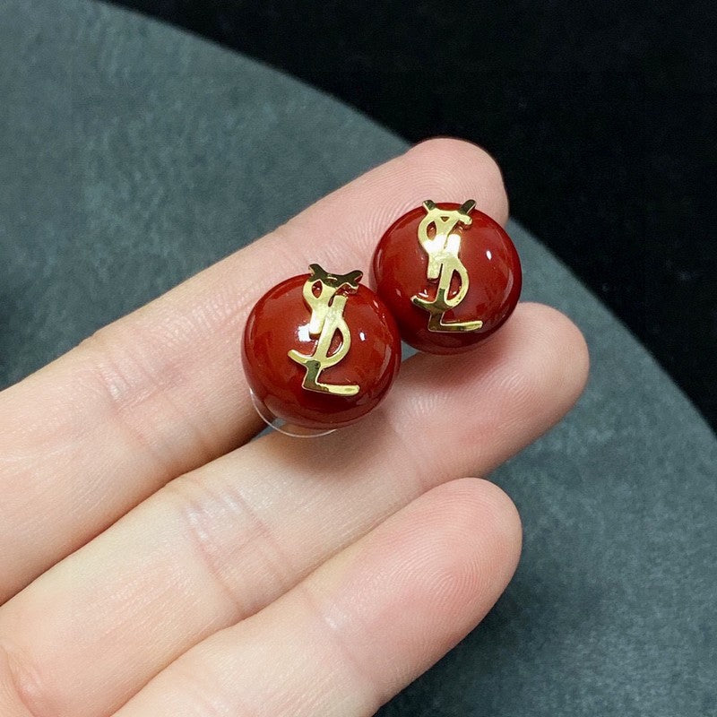 YSL White & Red 18K Gold Earrings