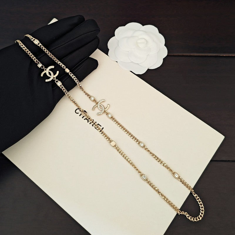 Chanel Crystal Long 18K Gold Necklace