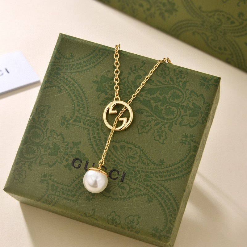 Gucci Double Blondie Pearl Drop 18K Gold Necklace