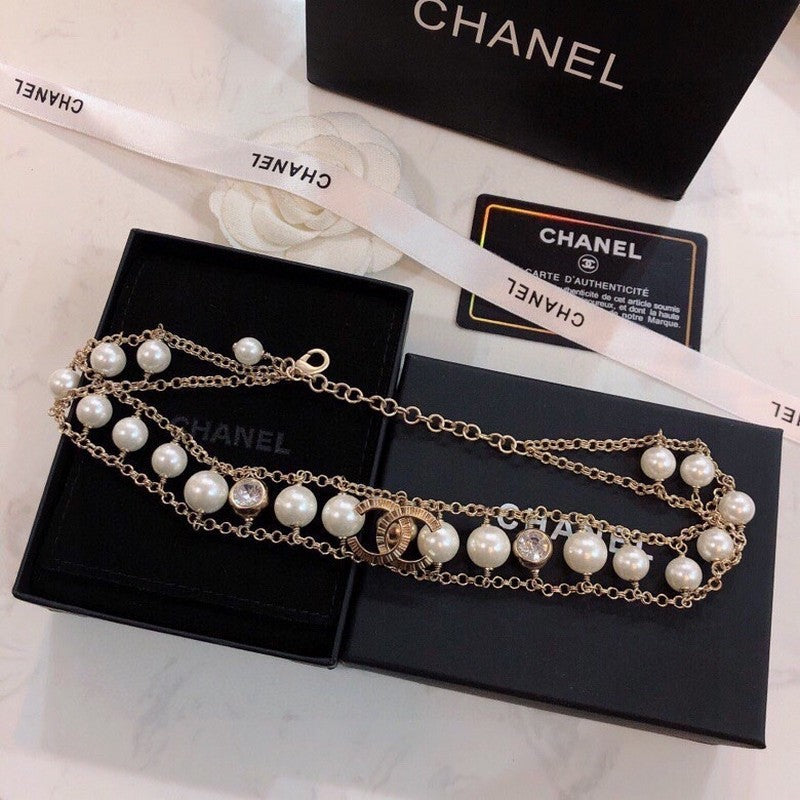 Chanel Pearl Choker Chain 18K Gold Necklace