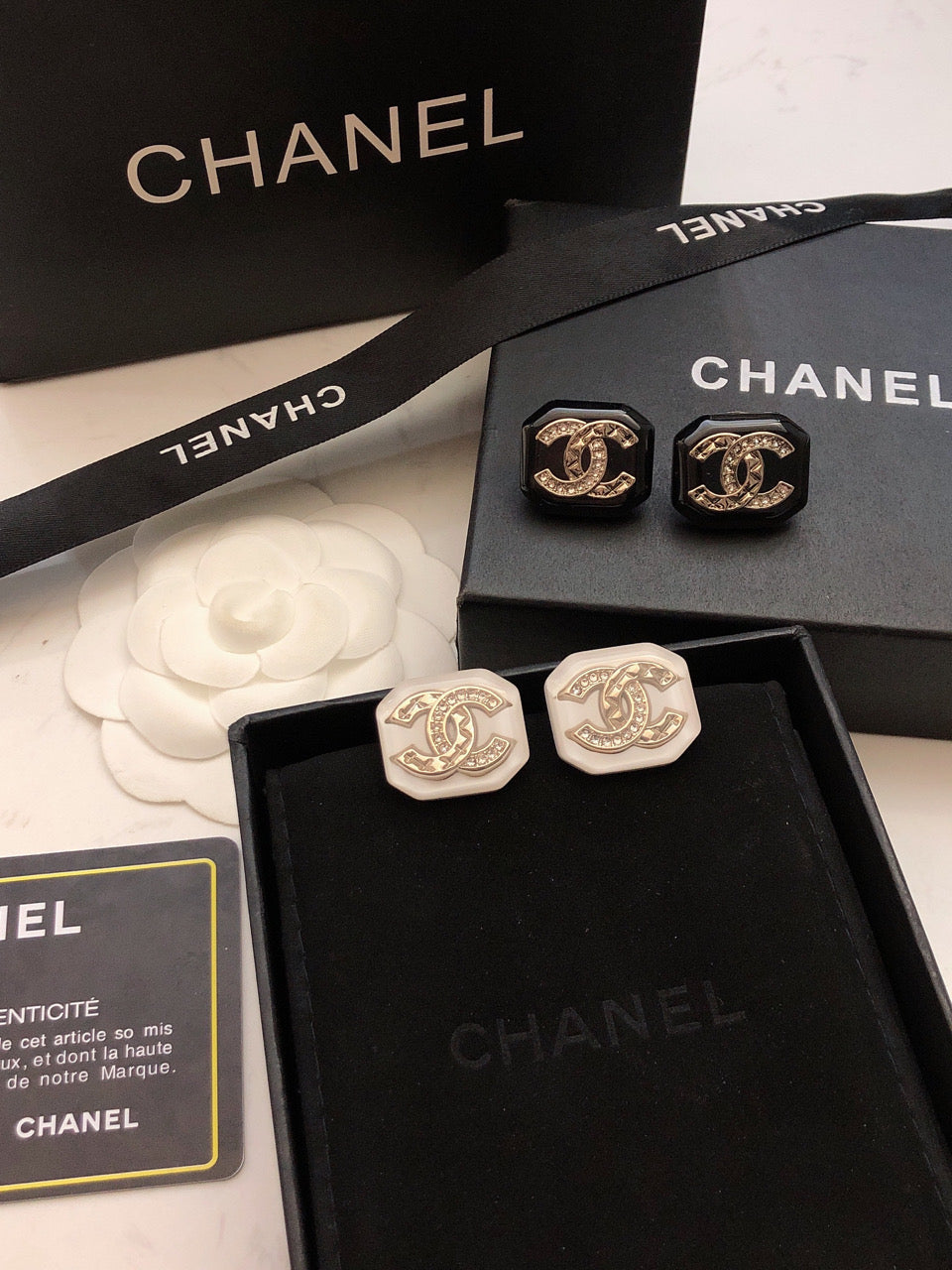 Chanel Resin 18K Gold Earrings