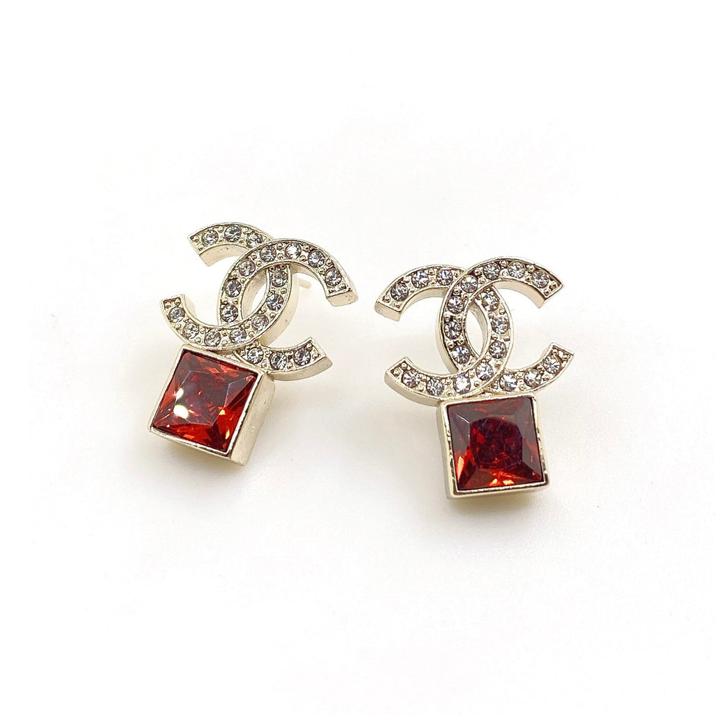 Chanel Red Crystal 18K Gold Earrings