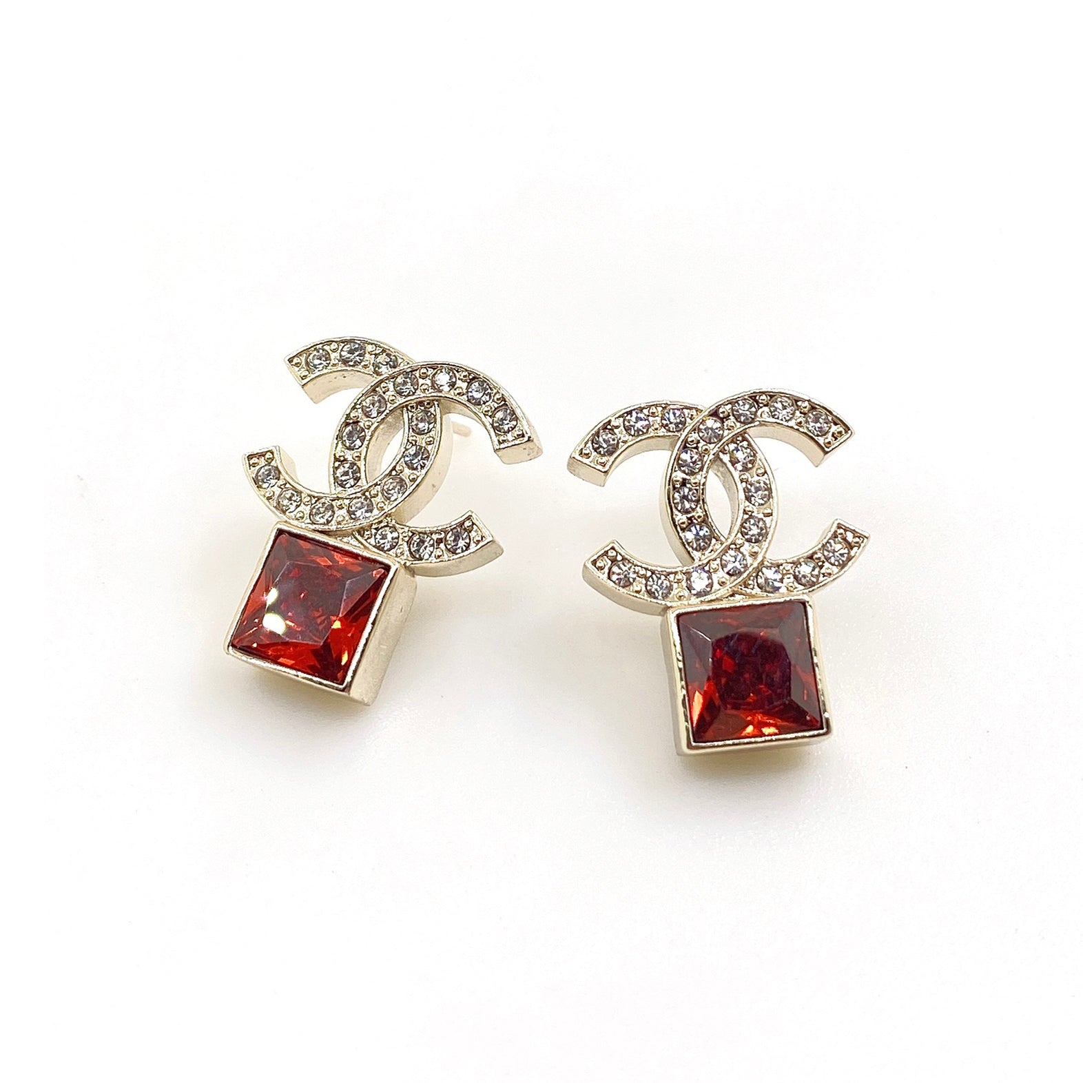Chanel Red Crystal 18K Gold Earrings