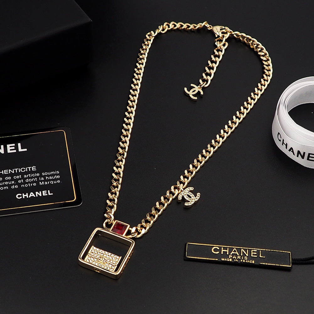Chanel Red Bag Pendant 18K Gold Necklace