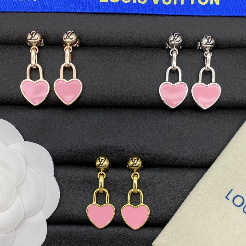 Louis Vuitton Pink Heart Gold 18K Gold Earrings