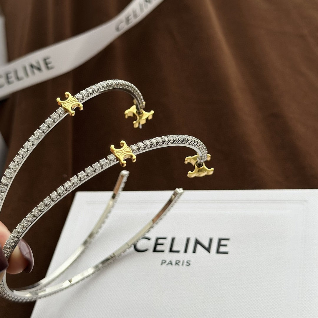 Celine Gourmette Crystals 18K Gold Earrings
