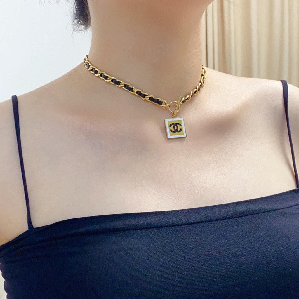 Chanel Leather Choker 18K Gold Necklace