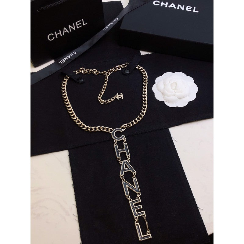 Chanel 22S Big Black Logo 18K Gold Necklace