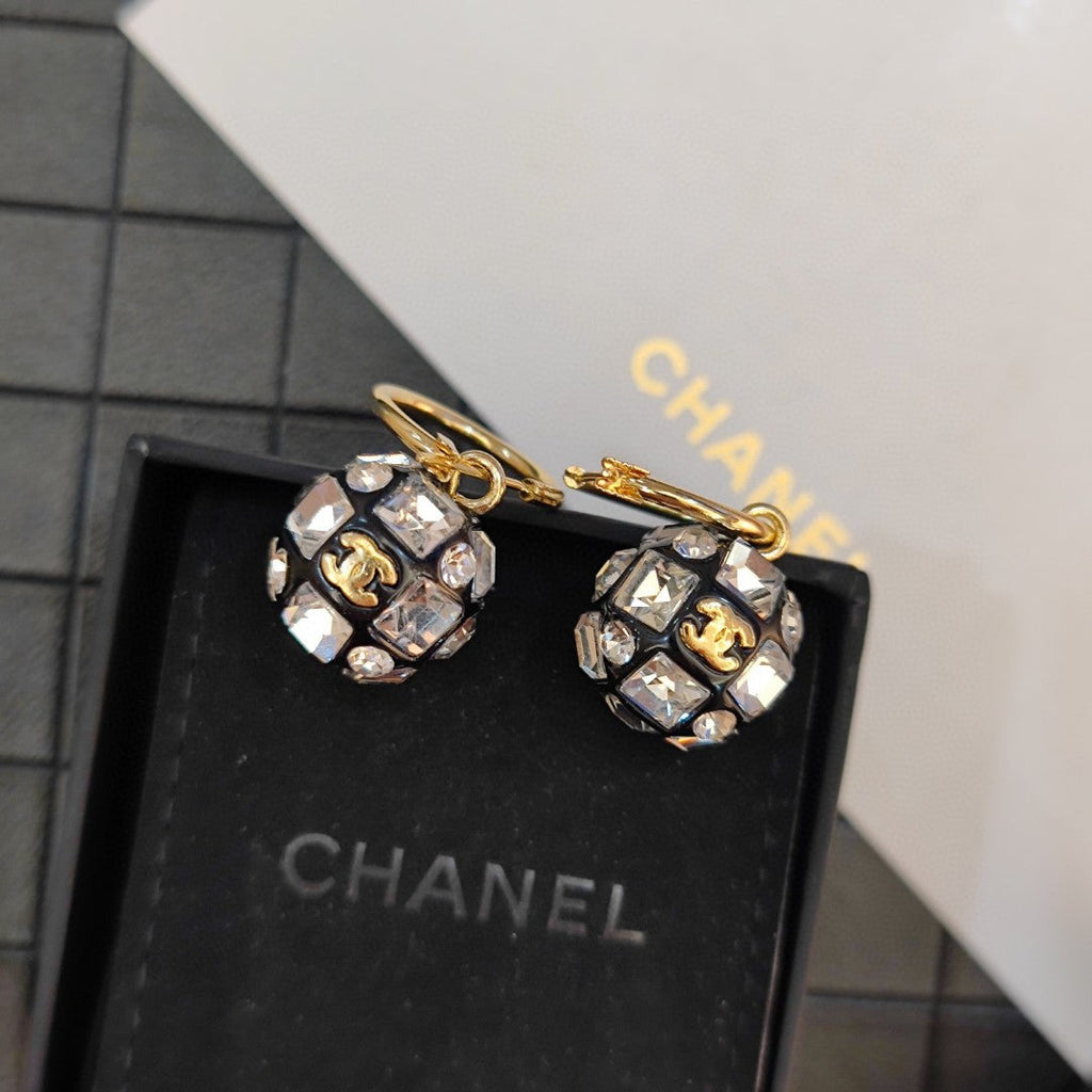 Chanel Round Crystals 18K Gold Earrings