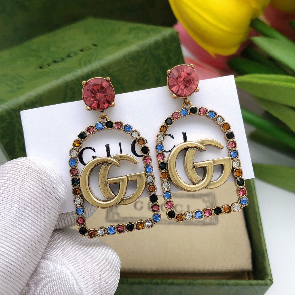 Gucci Double Color Crystals 18K Gold Earrings