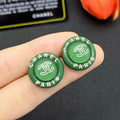 Chanel Green Round 18K Gold Earrings