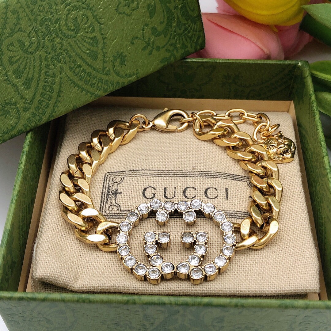 Gucci Double Interlocking Gucci Diamond Chain 18K Gold Bracelet