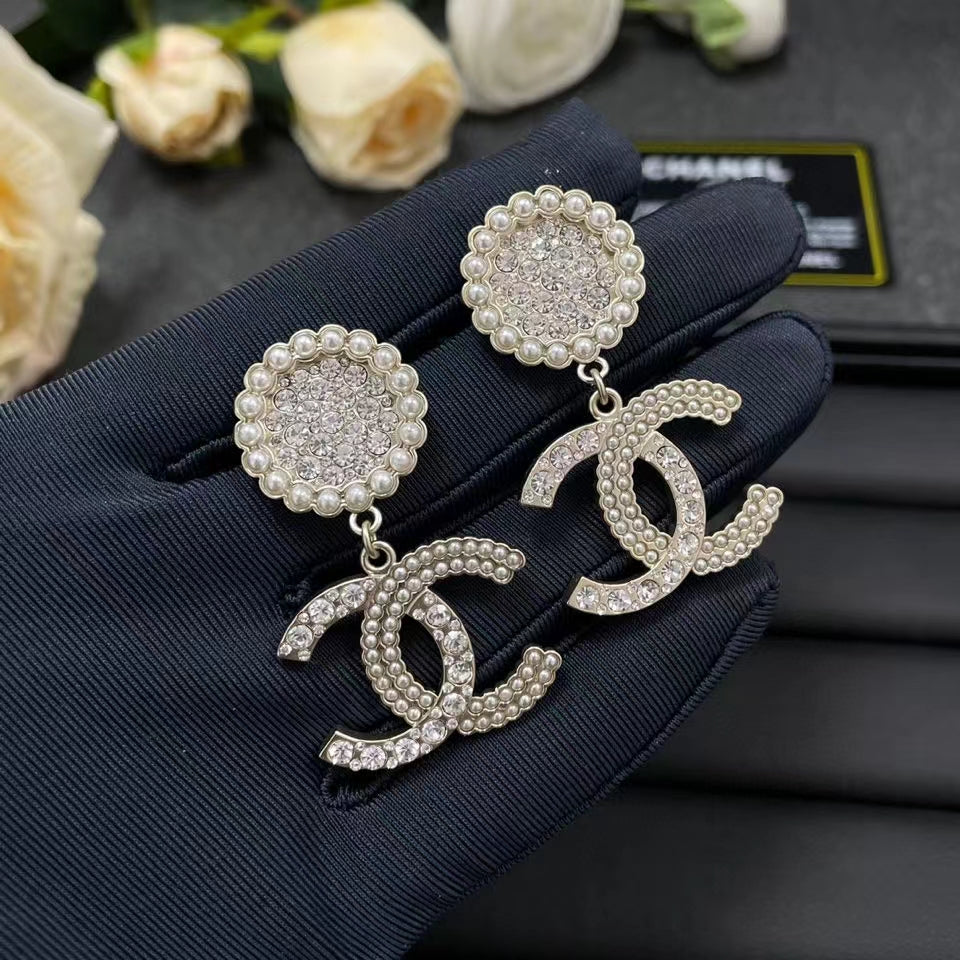 Chanel Diamond Drop 18K Gold Earrings