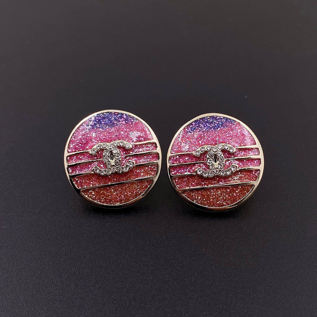 Chanel Pink Crystals 18K Gold Earrings