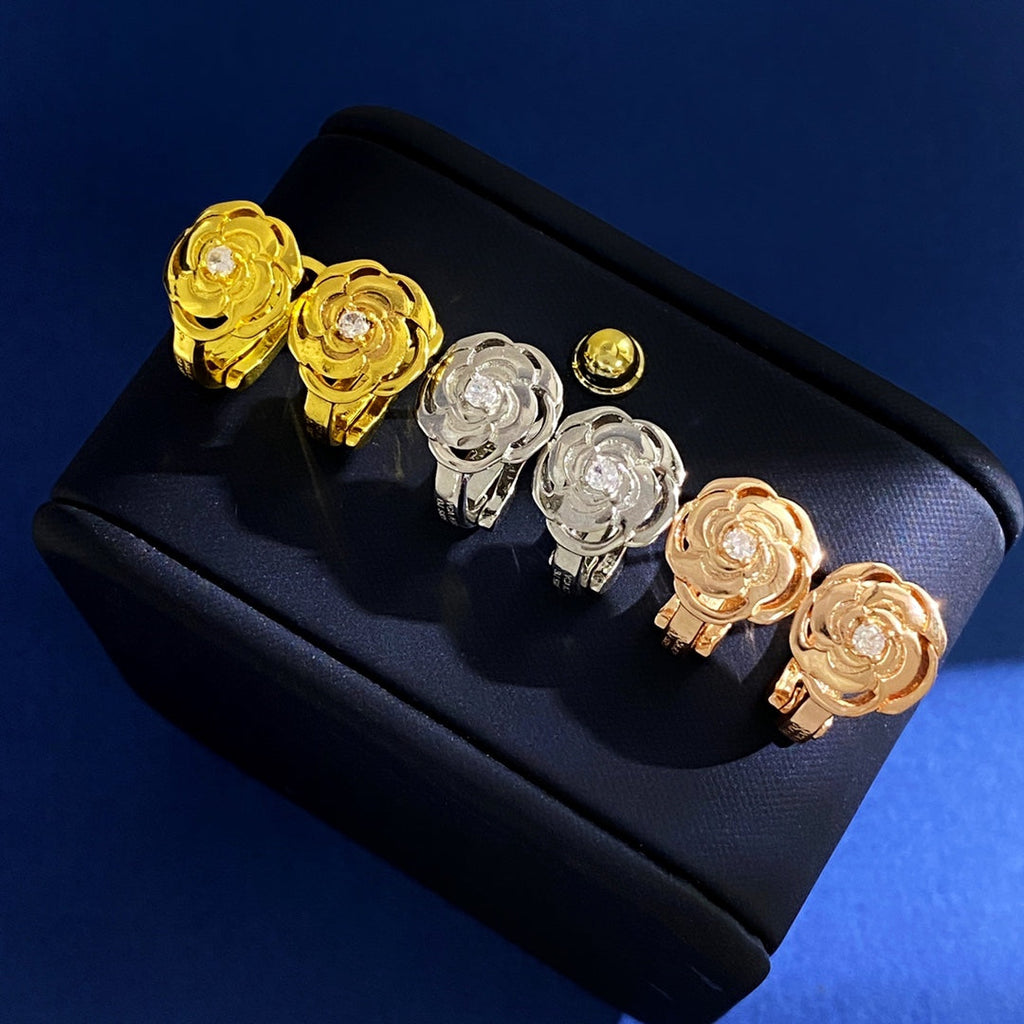 Chanel Camellia 18K Gold Earrings