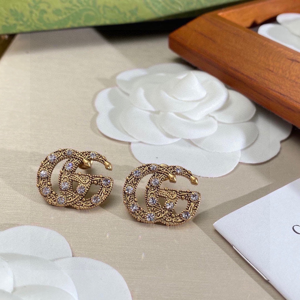 Gucci Double Crystals 18K Gold Earrings