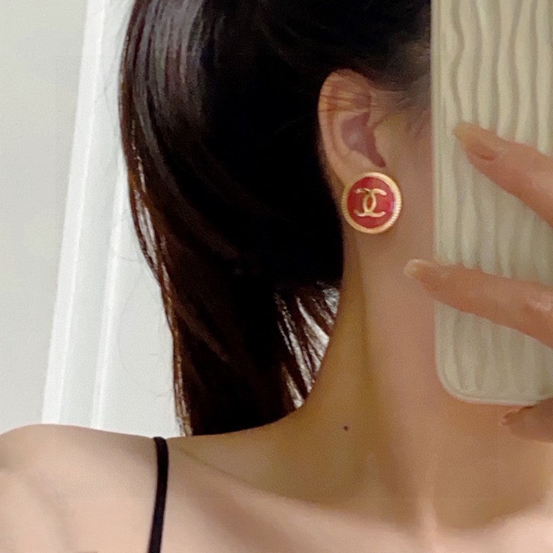 Chanel Pink Round 18K Gold Earrings