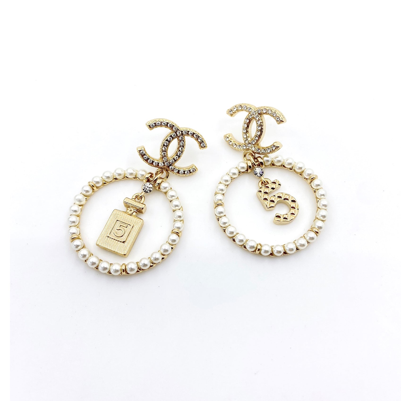 Chanel No. 5 Perfume Pendant 18K Gold Earrings