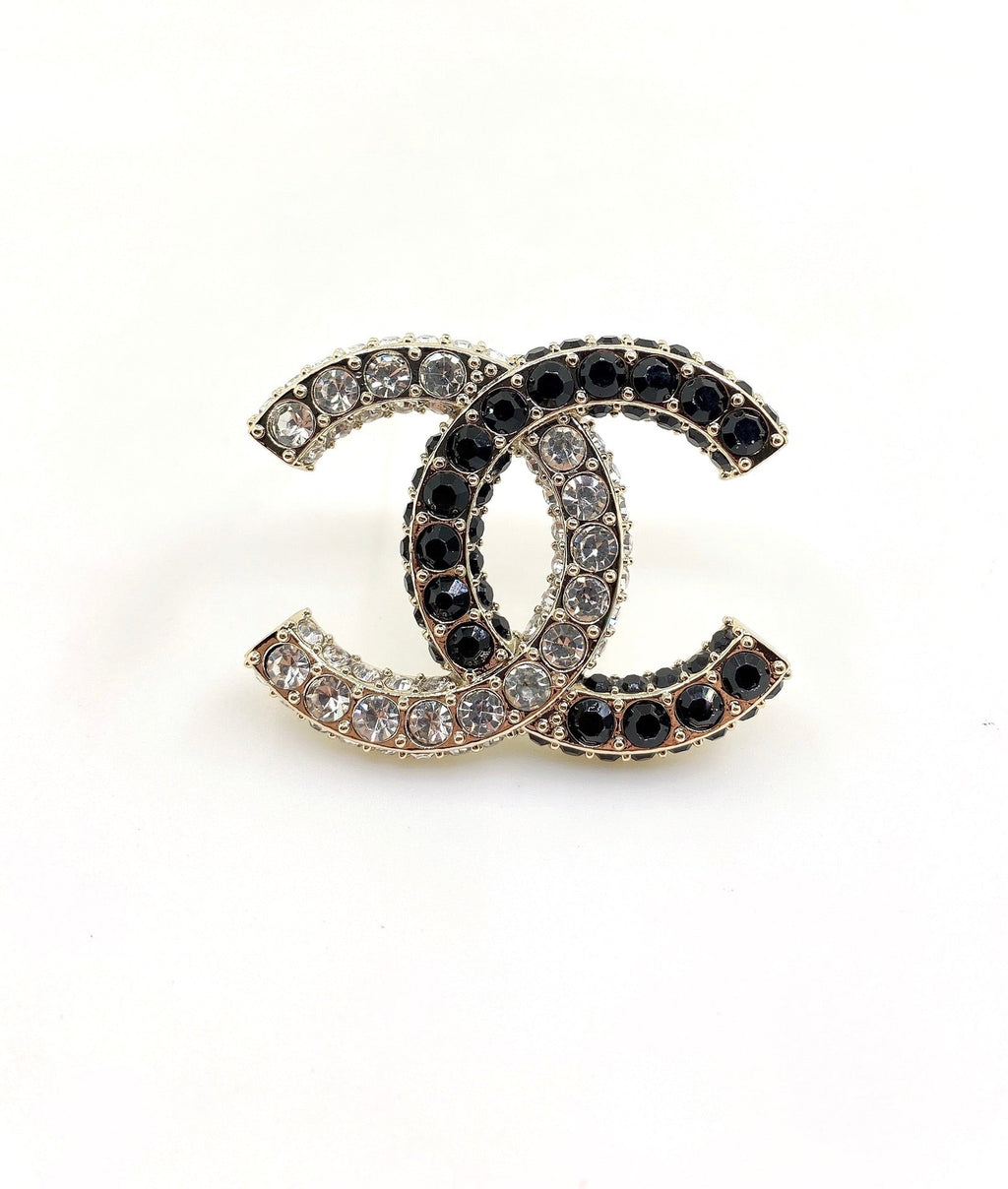 Chanel Black & White Crystals 18K Gold Brooch