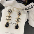 Chanel Black Crystals 18K Gold Earrings