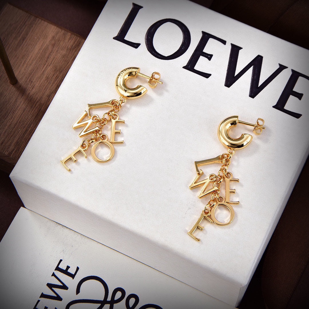 LOEWE Anagram Script 18K Gold Earrings