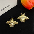 Gucci Double Bee Pearl 18K Gold Earrings