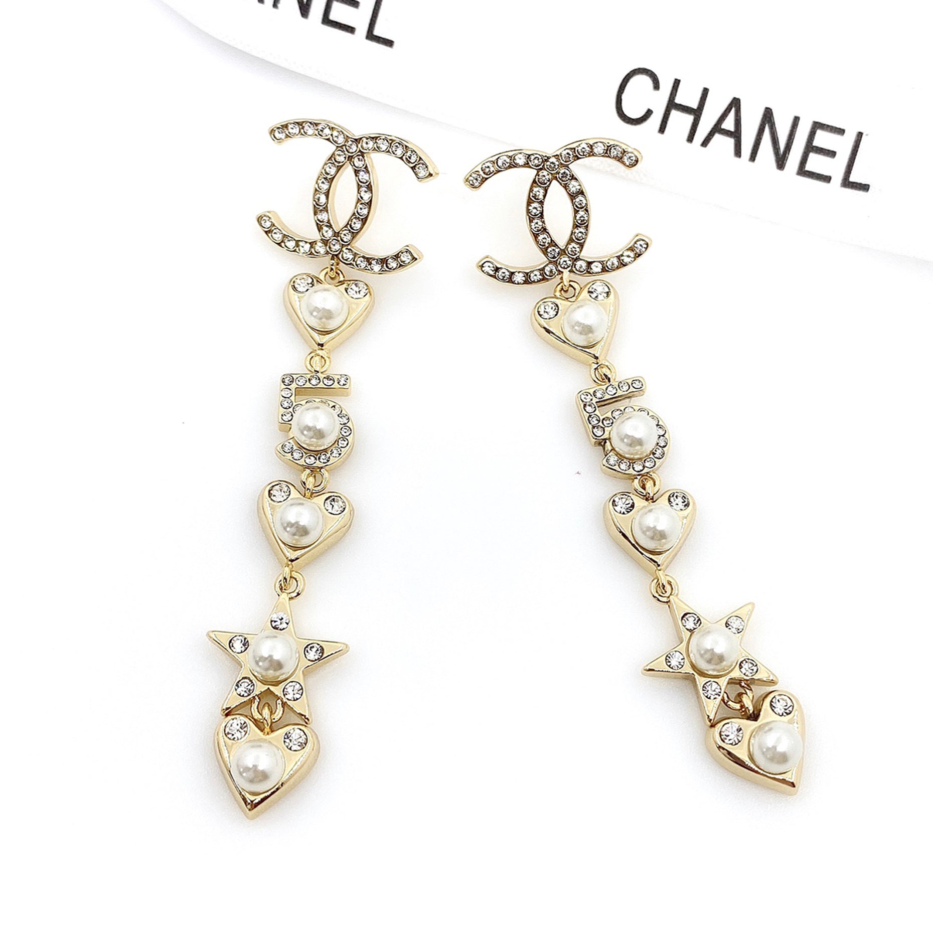Chanel Pearl Heart 18K Gold Earrings