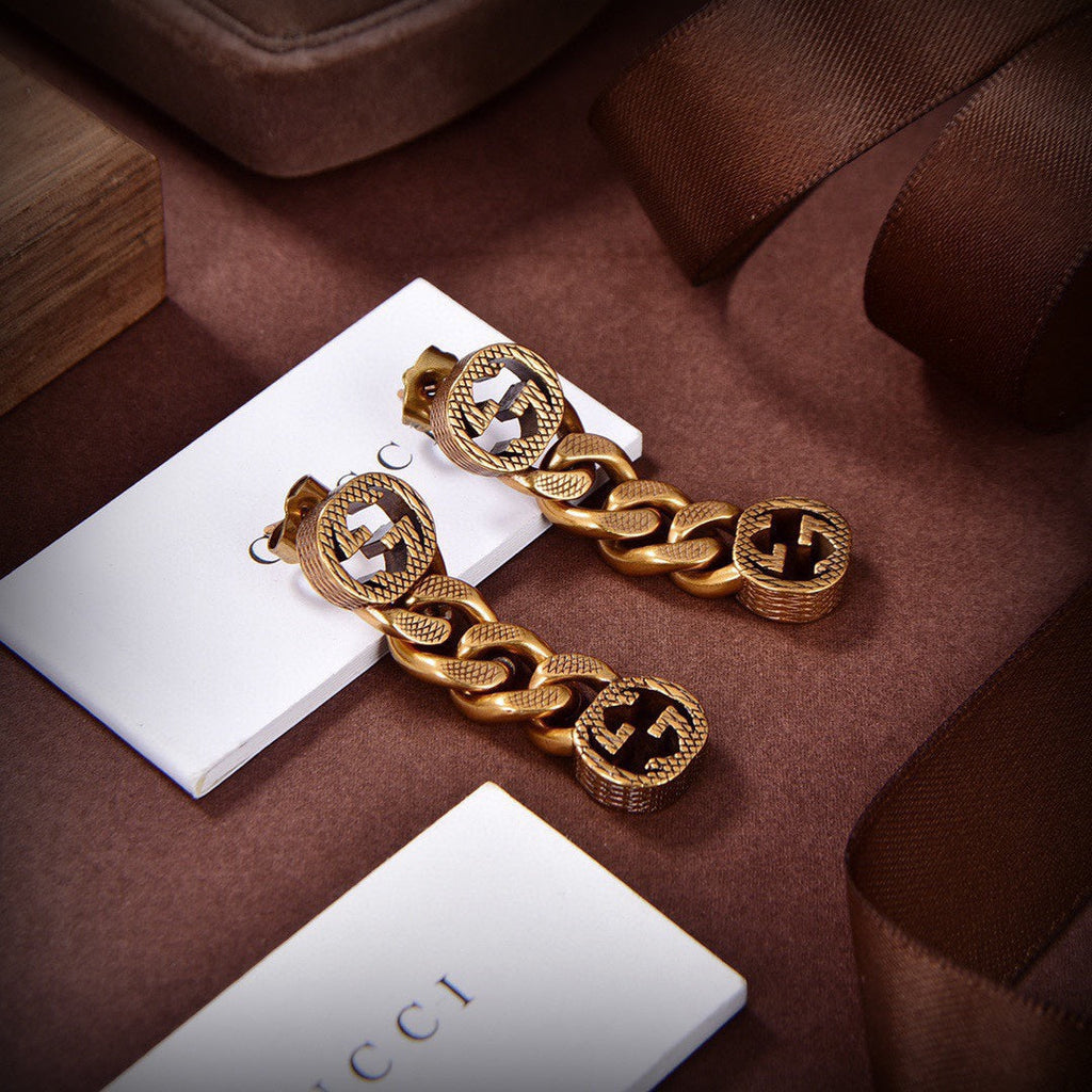 Gucci Double Chain 18K Gold Earrings