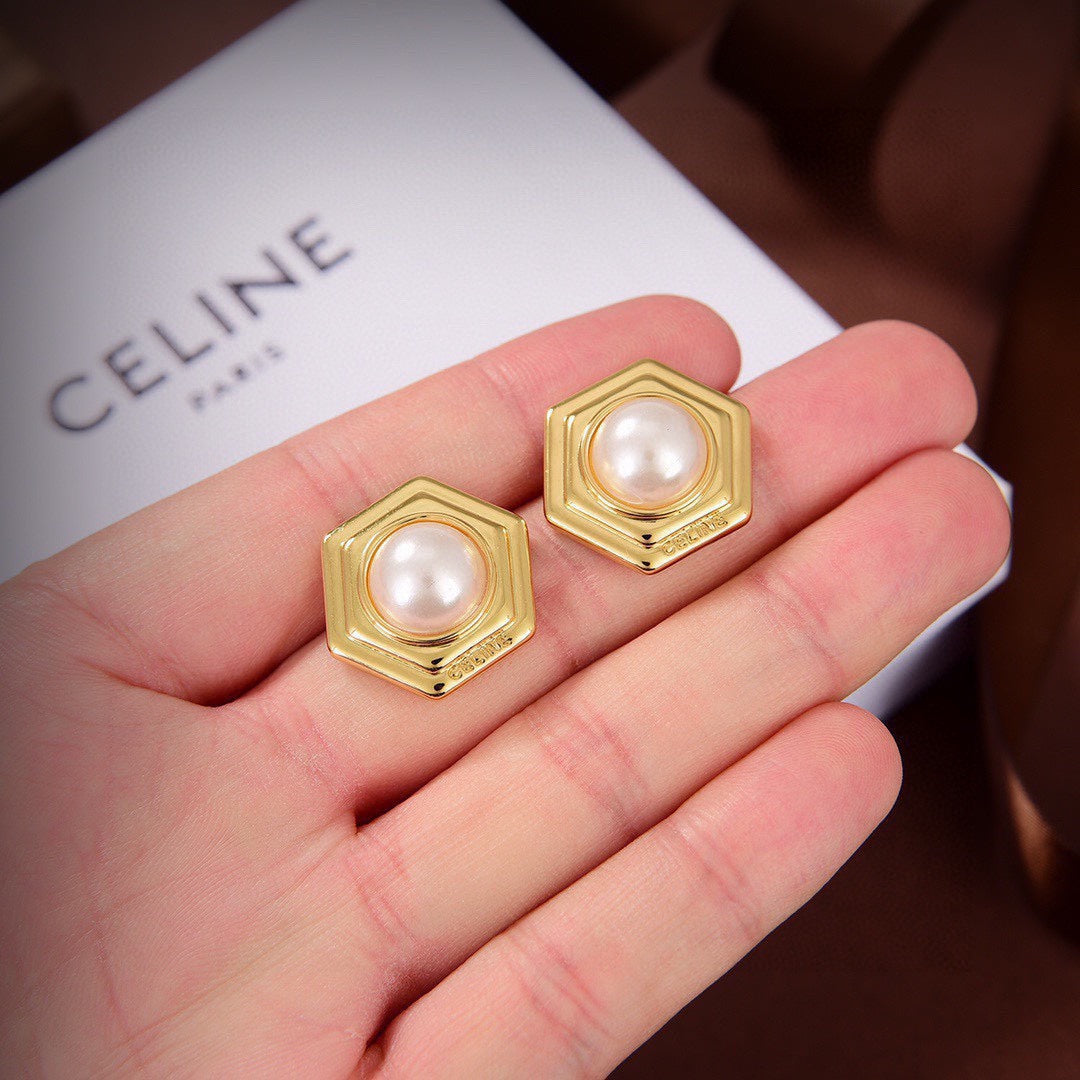 Celine Pearl 18K Gold Earrings