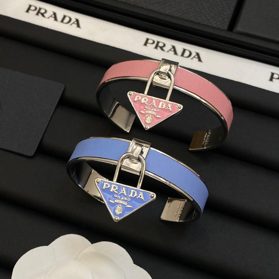 Prada Triangle Charm Cuff 18K Gold Bracelet