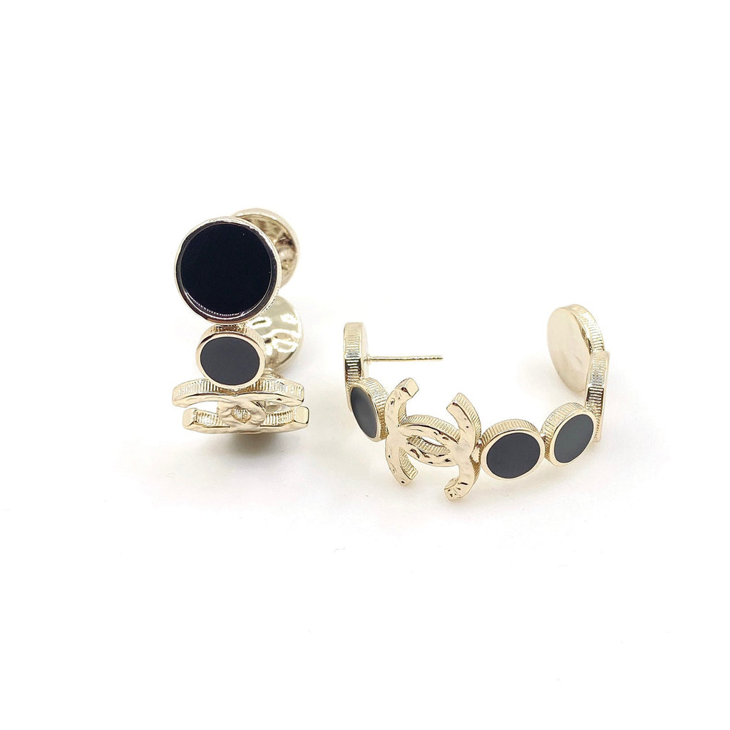 Chanel Black Crystals 18K Gold Earrings