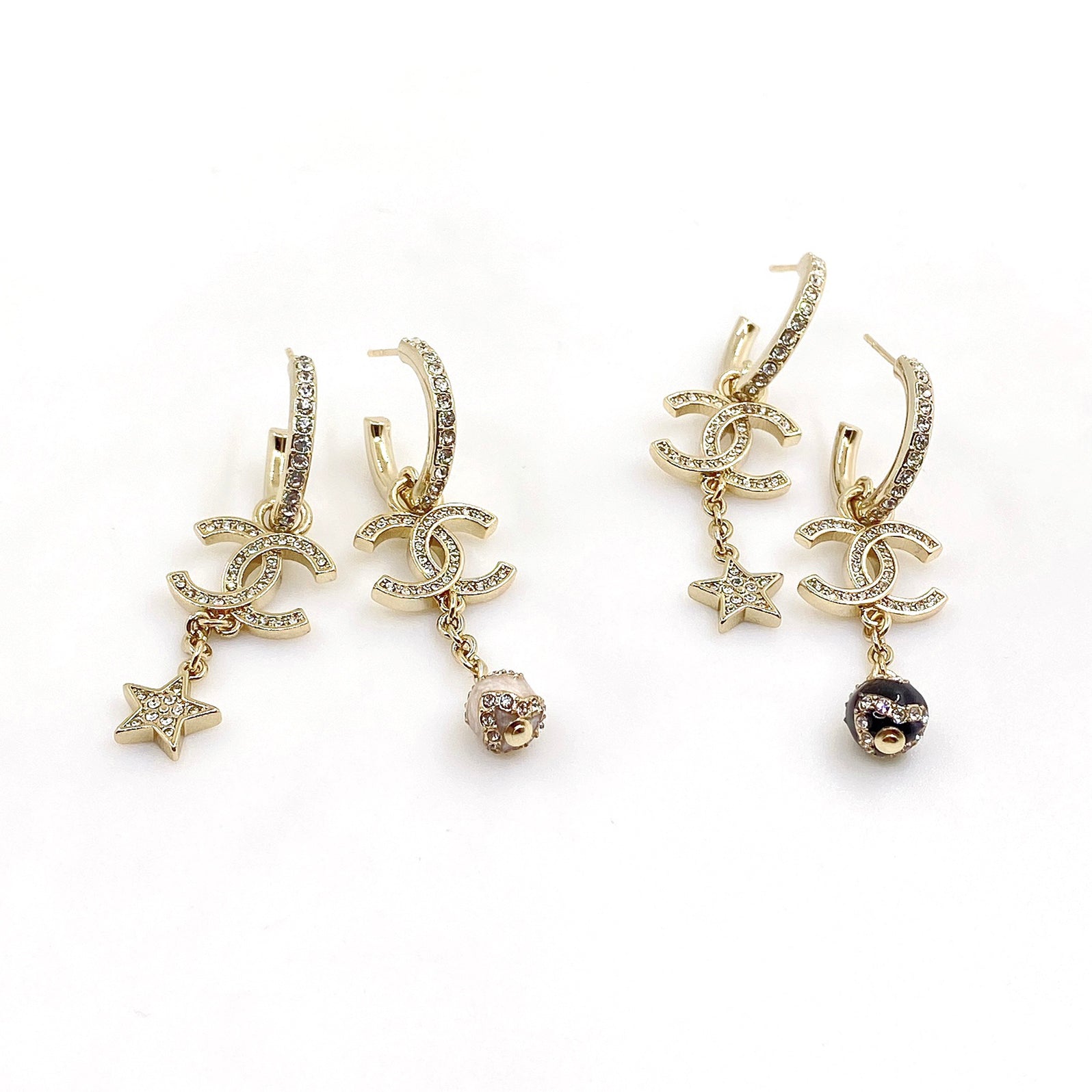 Chanel Star Pearls Pendant 18K Gold Earrings
